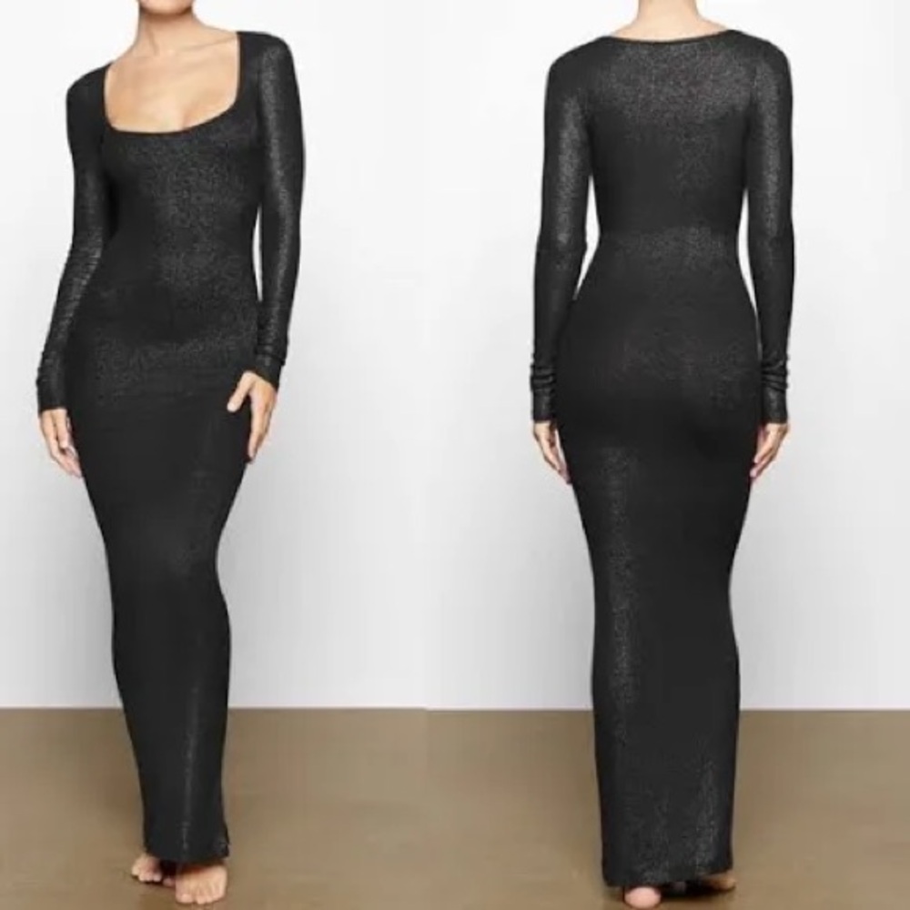 SKIMS Soft Lounge Shimmer Long Sleeve Maxi Dress